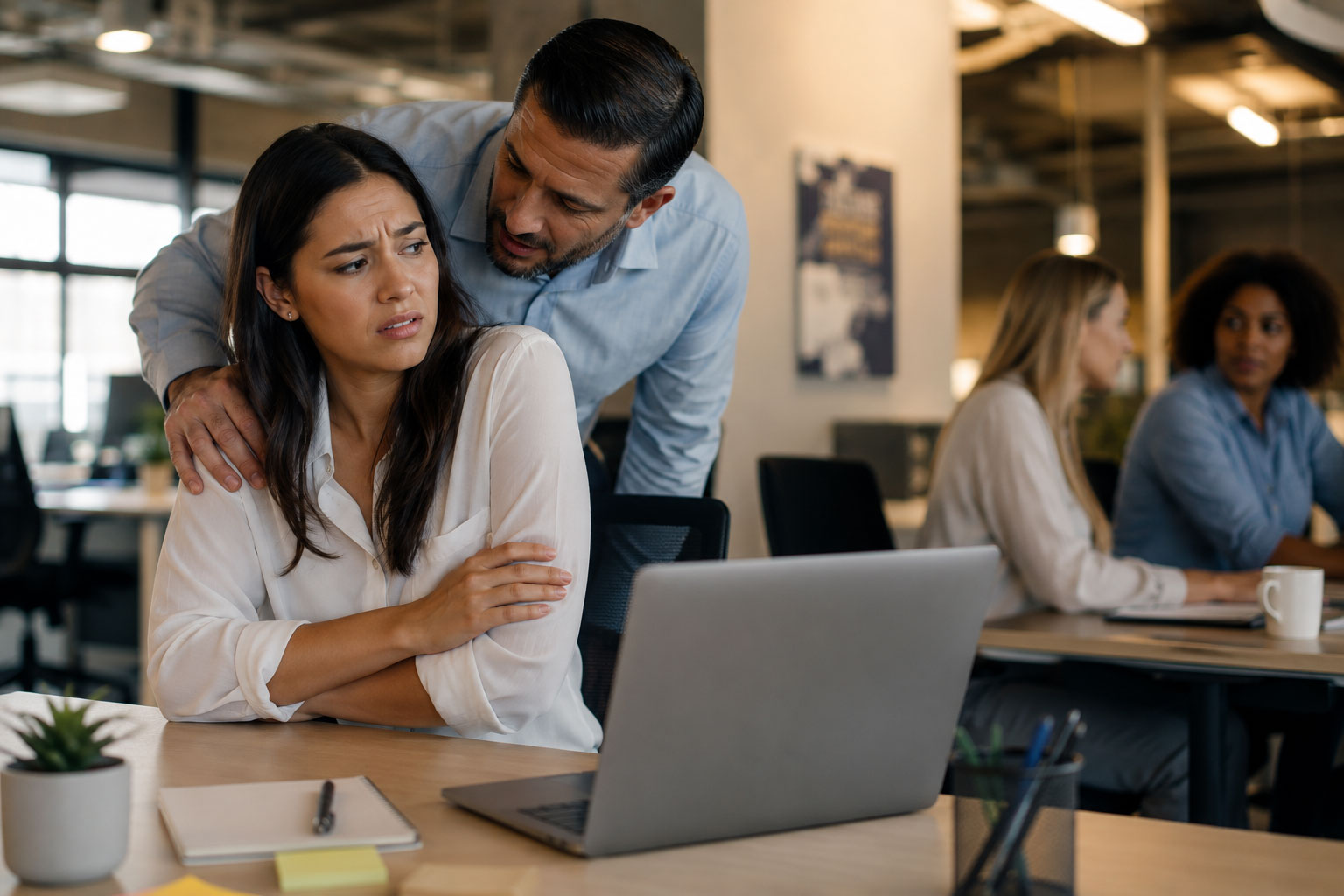 Workplace harassment documentation in California — employee reviewing records at desk